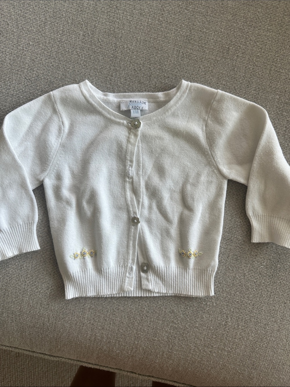 Jacadi White Knit Cardigan with Subtle Yellow Embroidery 6m